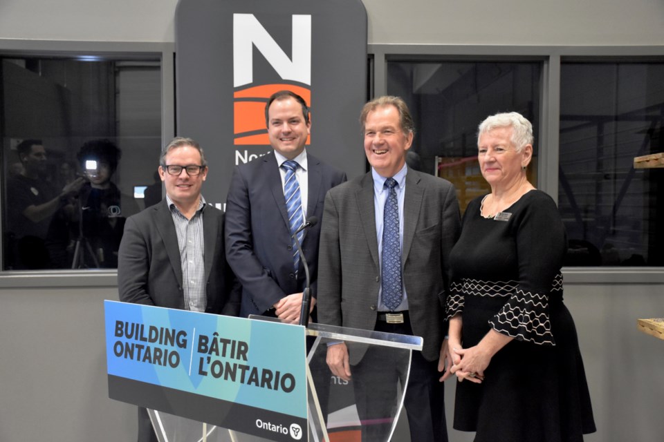 Canada Nickel CEO and chairman Mark Selby, left, Frontier Lithium president and CEO Trevor Walker, Minister of Mines and Timmins MPP George Pirie and Northern College president and CEO Audrey Penner.