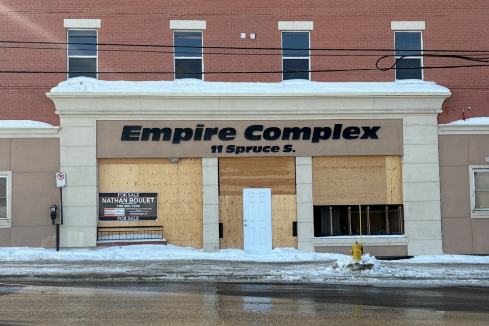 The Empire Complex at the corner of Spruce Street South and Algonquin Boulevard is for sale.