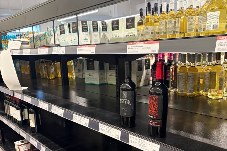 Most of the wine in the California section at the Timmins LCBO had been pulled from the shelves by Tuesday evening, just hours after Premier Doug Ford's announcement.