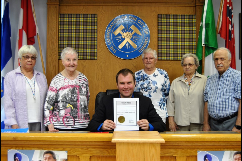 Mayor Steve Black proclaims June to be Seniors Month in Timmins. Frank Giorno for TimminsToday.