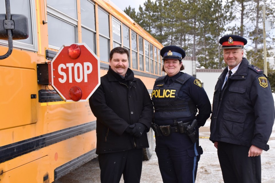 The South Porcupine OPP, Timmins Police, Bus Buddies and school bus companies are raising awareness about the importance of stopping for school buses. Maija Hoggett/TimminsToday