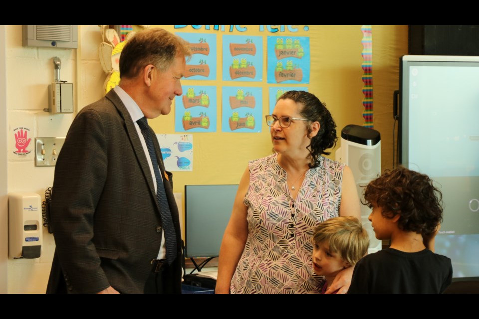 George Pirie meets with Myra Ryan in her kindergarten/grade 1 class at Bertha Shaw Public School.