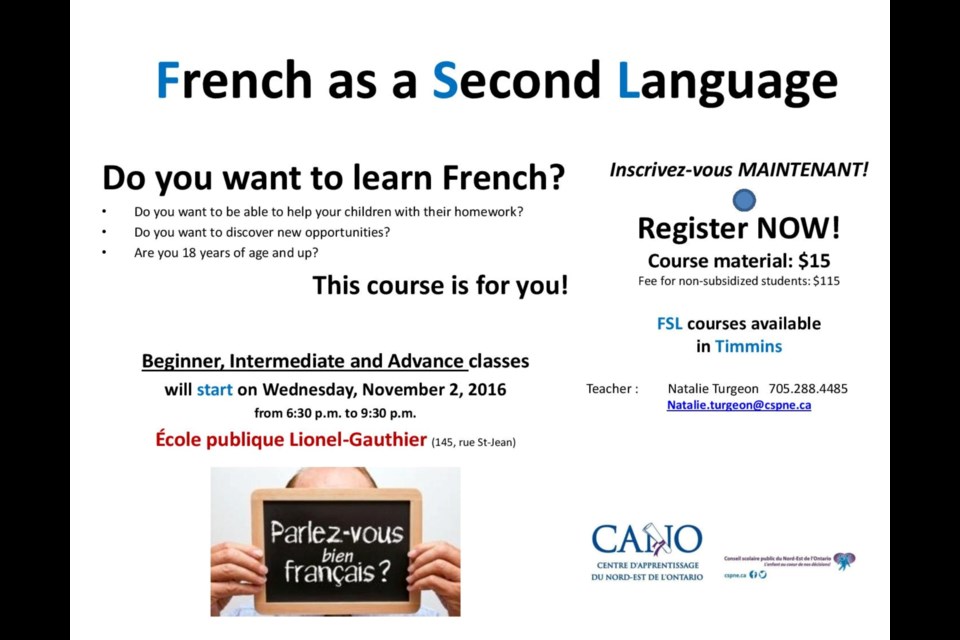 French as second language for newcomers started on November 2 and run until the first week of March. Enrollment still open. Courtesy CANO.