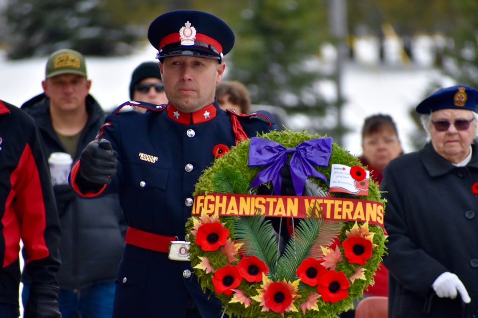 Wreaths are laid at the Royal Canadian Legion Branch 287's Remembrance Day ceremony.
