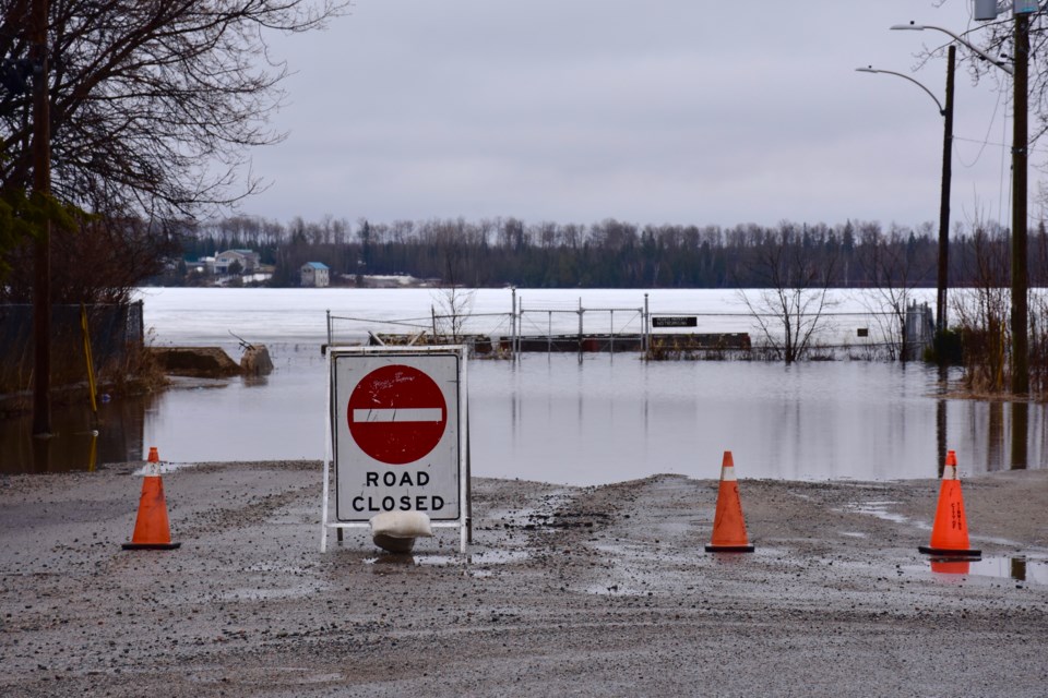 The water level at the end of Golden Avenue where the hangar was in South Porcupine. Maija Hoggett/TimminsToday