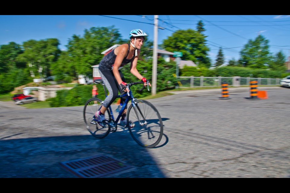 The Heart Of Gold Triathlon “Try-A-Tri” was a fun race for everyone involved, especially Leatta Ciccone as she approaches the transition after putting up the fastest Women’s time for the Bike portion of the race.