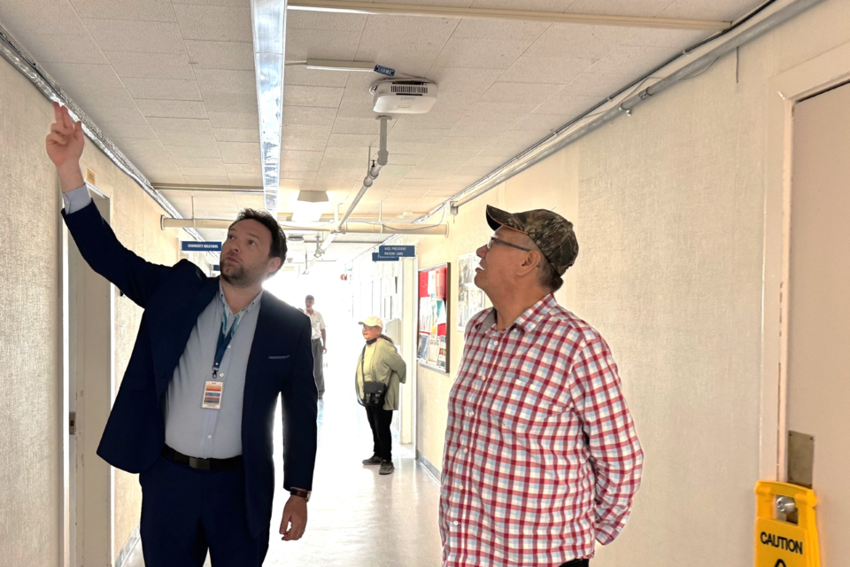 Mushkegowuk Council Grand Chief Leo Friday tours the decades-old Weeneebayko General Hospital in Moose Factory earlier this month.