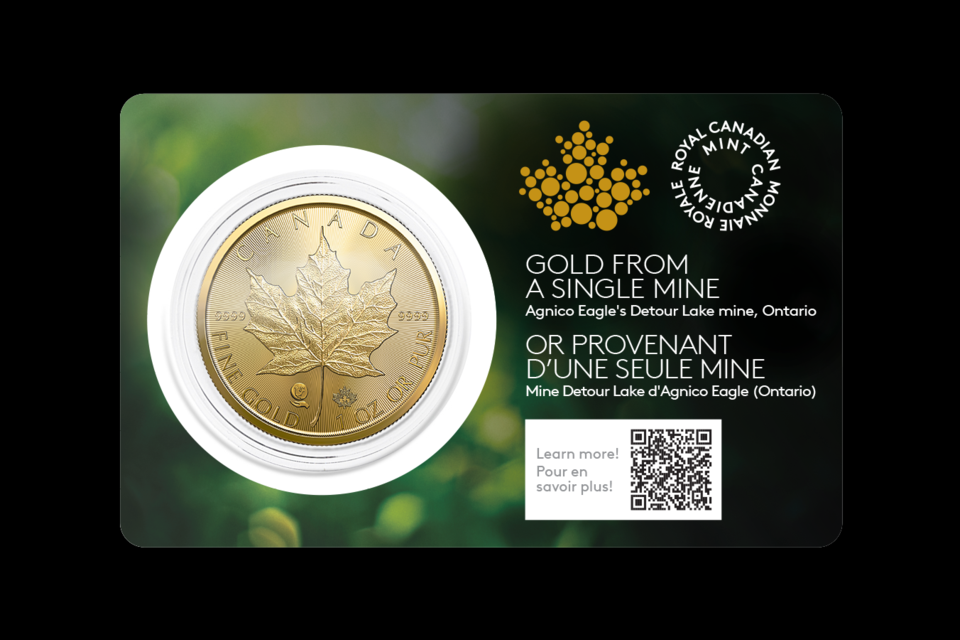 The front of the new Royal Canadian Mint coin made with gold poured from Agnico Eagle's Detour Lake mine. 