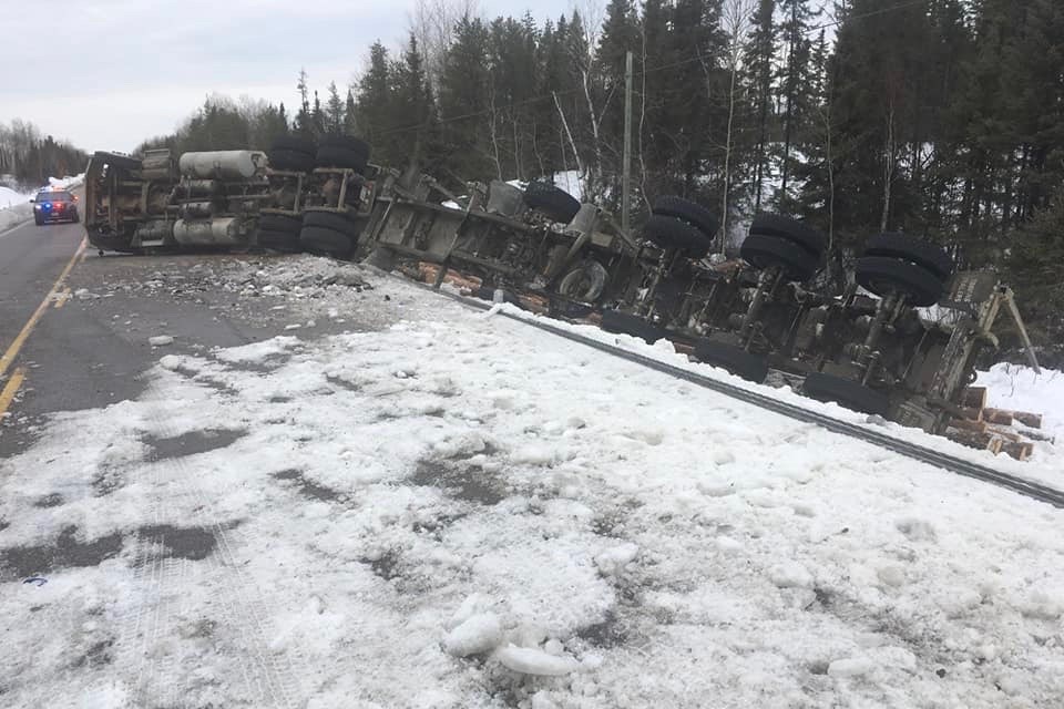 South Porcupine OPP are at the scene of a rollover on Highway 144 near the Watershed. OPP shared the photo of the scene on Facebook.