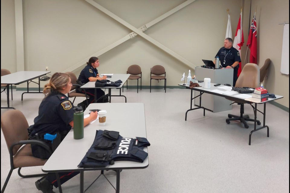 Sydney Hannah and Jessica Spence are doing in-class training at Timmins Police before heading to Ontario Police College. Supplied photo