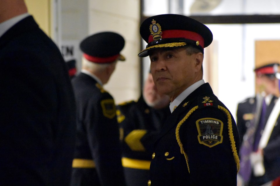Timmins Police Chief Sydney Lecky at the change of command ceremony on May 21, 2024.