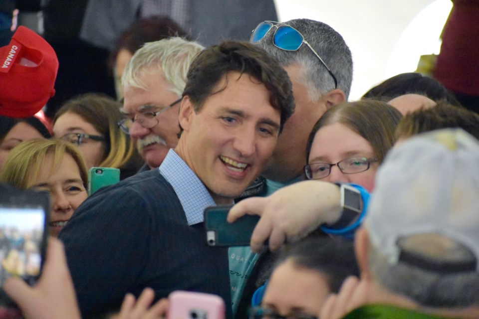 Prime Minister Justin Trudeau meets with people at a rally in Timmins at the Mountjoy Historical Conservation Area Aug. 29. Before stopping in town, the Prime Minister talked to students in Kapuskasing and toured the Rayonier Advanced Materials paper mill. Maija Hoggett/TimminsToday 