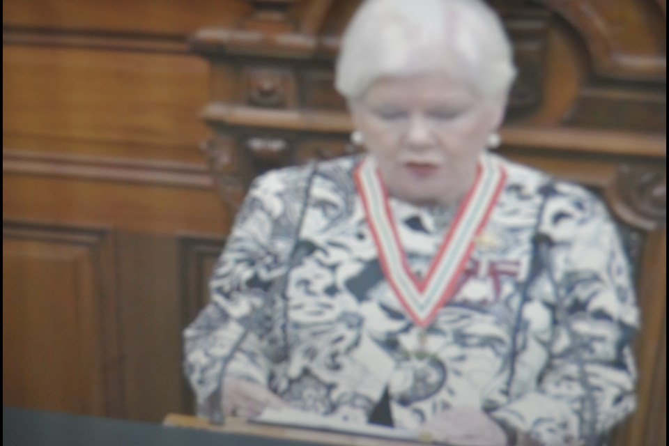 Lieutenant Governor Elizabeth Dowdeswell reads the Speech from the Throne to Open up the second session of the 41st Parliament. Photo: Frank Giorno, Timminstoday.com