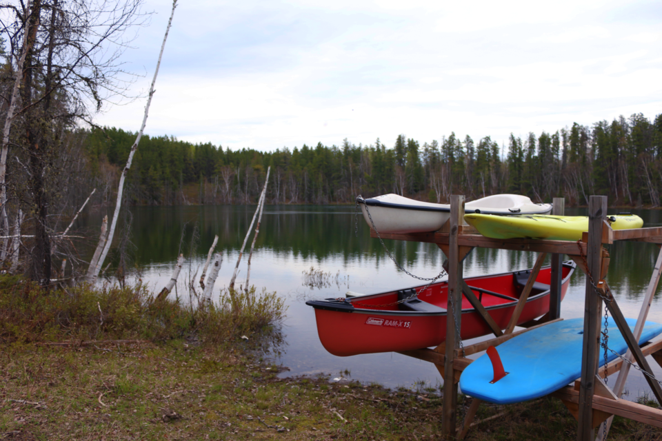 Boats at Slab Lake, which are available to rent from the park's visitor centre