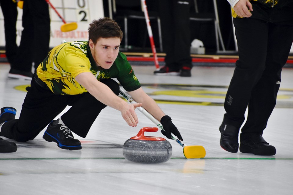 Sudbury's Team Rajala (Northern Ontario 1) in action against Quebec in the consolation round at the Under 18 Canadian Curling Championships in Timmins.