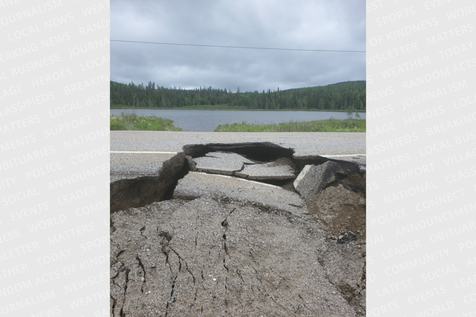 Superior East OPP shared photos of a washout on Highway 101 near Highbrush Lake west of Chapleau on social media. 