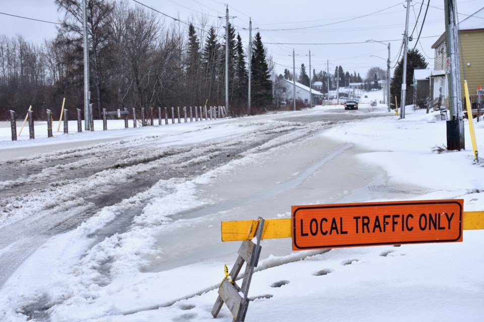 Evans Street is closed in South Porcupine. To access Connaught Hill, residents have to drive around the lake. Maija Hoggett/TimminsToday