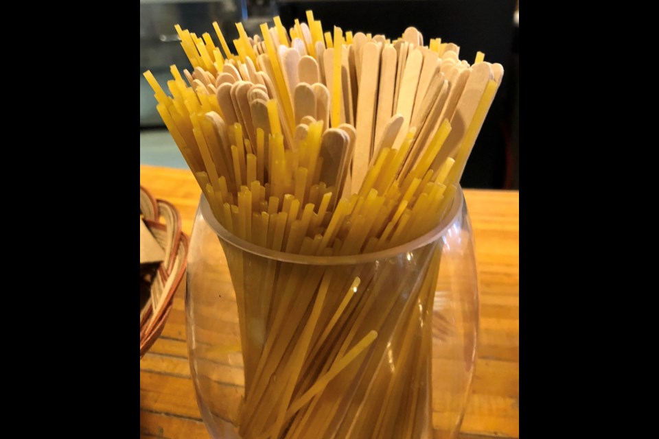 This coffee shop has pasta sticks that will decompose instead of