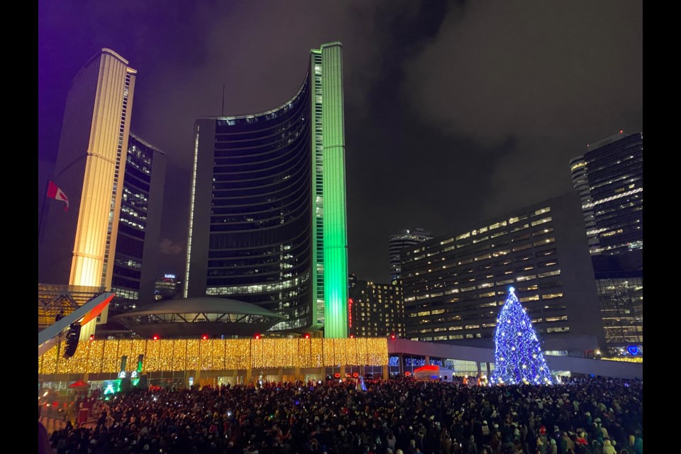 Crowds turn out at Nathan Phillips Square for kickoff of annual Cavalcade of Lights.