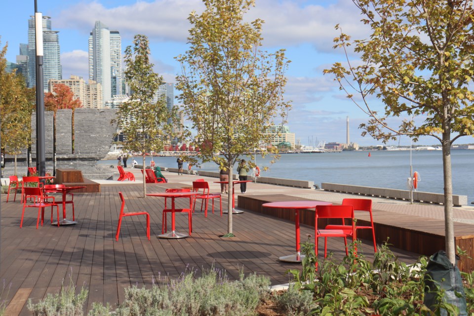 The newly established Bathurst Quay Common, located next to Billy Bishop Airport, provides residents and travellers with scenic views of Lake Ontario.