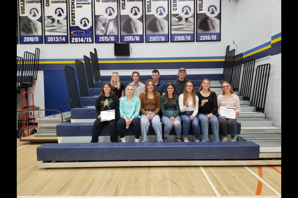 BHS Track & Field Team - Front L-R – Sasha Paquin, Tzeira Jevne, Denae Tuininga, Danica De Jong, Raci Messmer, Mya Nanninga, Raina Nanninga BACK – L-R McKenna Klatt, Hardy Fischer, Hudson Schmidt, Stuart Stydhorst, Missing – Kaya Waldo, Brett Visser, Tara Mutton, Kruse Hiemstra, Brock Beauliua, Nathaniel Wilkins, Ethan Grossenbacher, Miles Gitzel, Dana Donkers