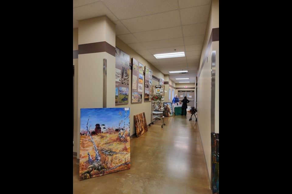 Art is displayed in the hallway outside of the Rotary Spirit Center art room at the Art Show on Dec. 6 and 7.