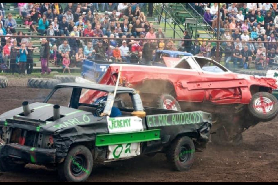 Big action, metal crunching, loud, crazy fun to be had at the Barrhead Demolition Derby hosted by the Barrhead AG Society.