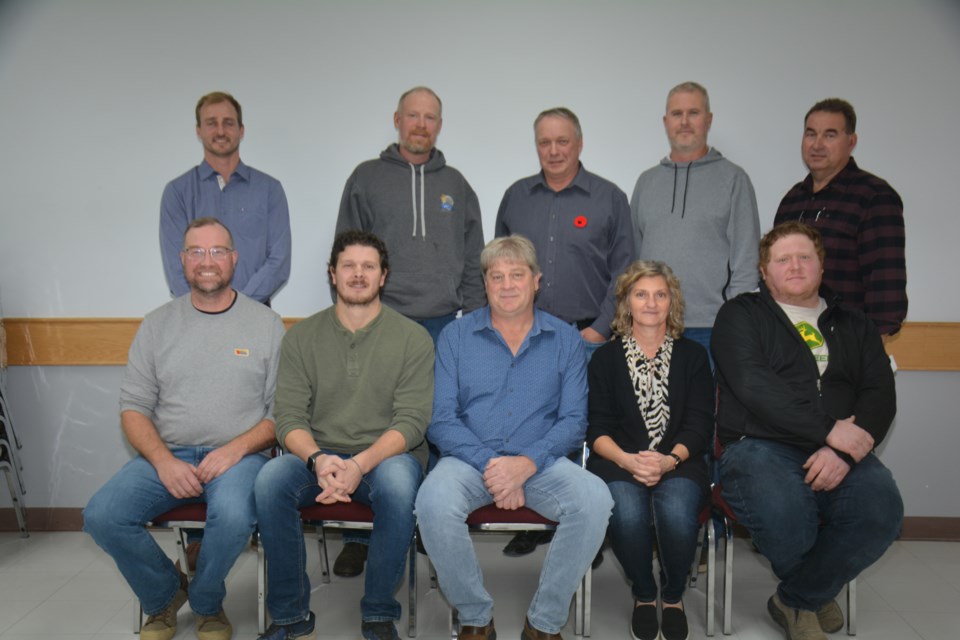 Westlock Seed Cleaning Co-op Ltd. Board members for the upcoming year. Back, l-r: Carl Von Rennenkampff, Ryan Kubinec, Chairman Colin Felstad, Vice Chairman Steve Meinczinger, John Guelly. Front, l-r: Theo Jonk, Assistant Manager Mack Walker, Plant Manager Wayne Walker, Pedigreed Seed/Business Development lead Jackie Huppertz, Ken Morey. Missing: Board member Kassidy Derewianko and County rep Councillor Ray Marquette.