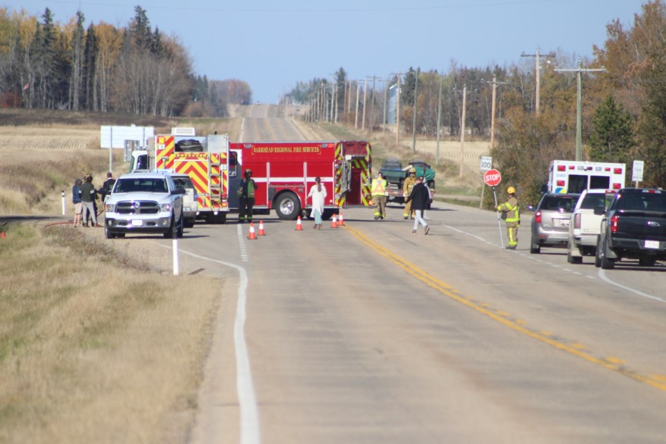 RCMP, Barrhead Regional Fire Services, and ambulance personnel responded to a serious two-vehicle collision involving a pickup truck and a passenger car at the intersection of Highway 769 and Highway 661 at about 1:50 p.m.  RCMP advise that lanes of traffic flow will be impacted in each direction and ask motorists to avoid the area.