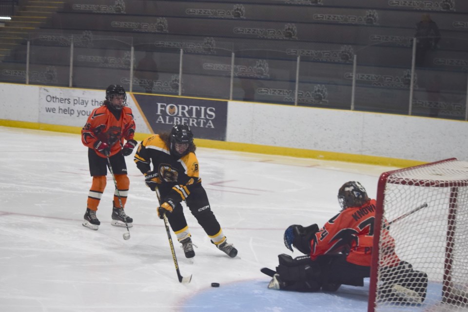 Barrhead's Ashton Boss with a scoring chance early in the second period in a game against Evansburg.