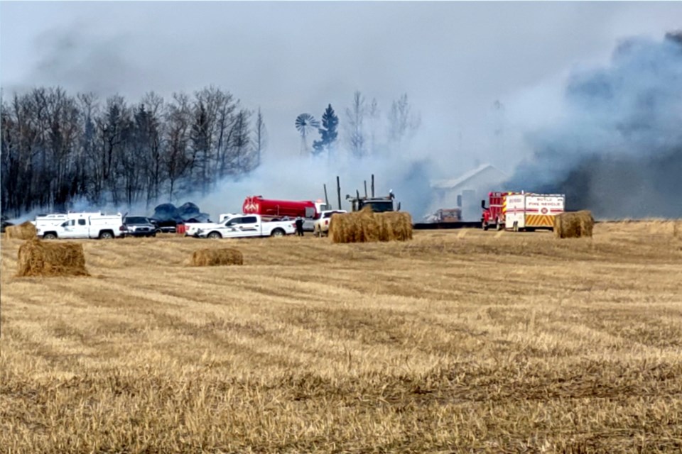 Plumes of black smoke could be seen from as far away as Athabasca this afternoon as fire crews responded to a blaze on a property south of Highway 663 near Range Road 211. Fire trucks and police were on scene with an ambulance nearby. There were at least two residences nearby as well. This situation is ongoing and more details will be reported when available.