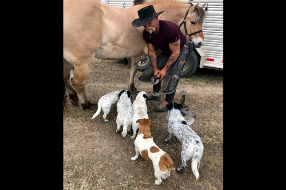 Farrier Ron Arnett has been working with horses for over 25 years and specializes in equine podiatry and kinesiology.  It is a well-documented scientific theory if there are hooves being trimmed, puppies will magically appear. 