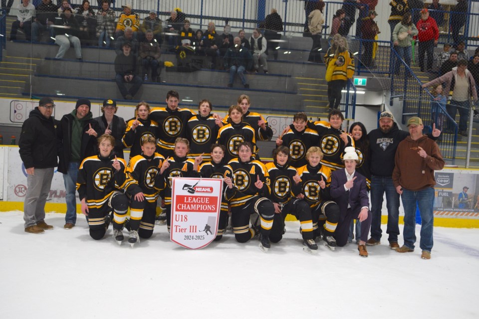 The Barrhead Renegades pose for a team picture after they captured the North Eastern Alberta Hockey League U18 Tier 3 Championship on March 16.