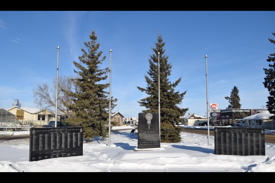 Barrhead Royal Canadian Legion members removed all the flags from the Cenotaph after the municipality enacted the Neutral Spaces Bylaw.