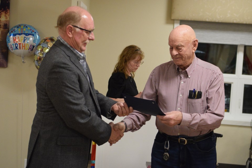 Town of Barrhead deputy mayor Anthony Oswald (left) with Norris Jackson.