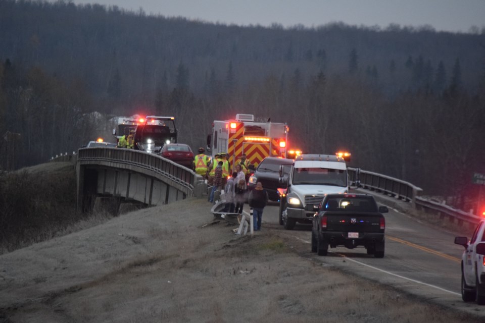 Two vehicles collided on the Pembina River Bridge about 15 minutes south of Barrhead on Highway 33 on the morning of Oct. 28.