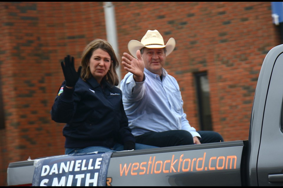 Premier Danielle Smith joined Athabasca-Barrhead-Westlock MLA Glenn van Dijken aboard a float during the Aug. 18 parade that kicked off the 107th-annual Westlock and District Agricultural Fair.