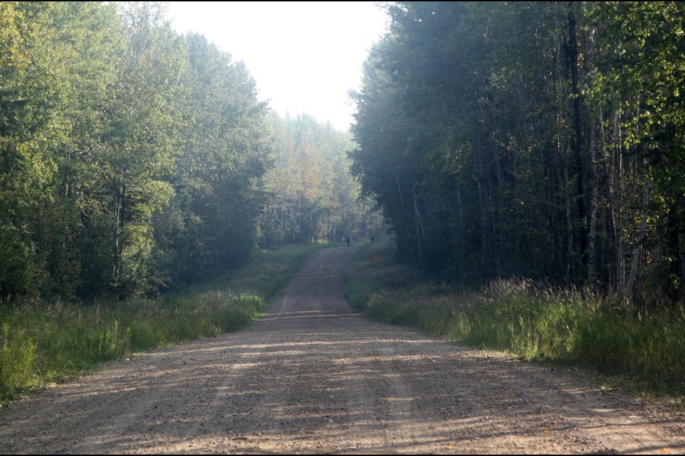 A badly beat and stabbed woman left for dead was found on this deserted gravel road near Crown land close to Long Island Lake RV Resort in Westlock County on Sept. 7. 