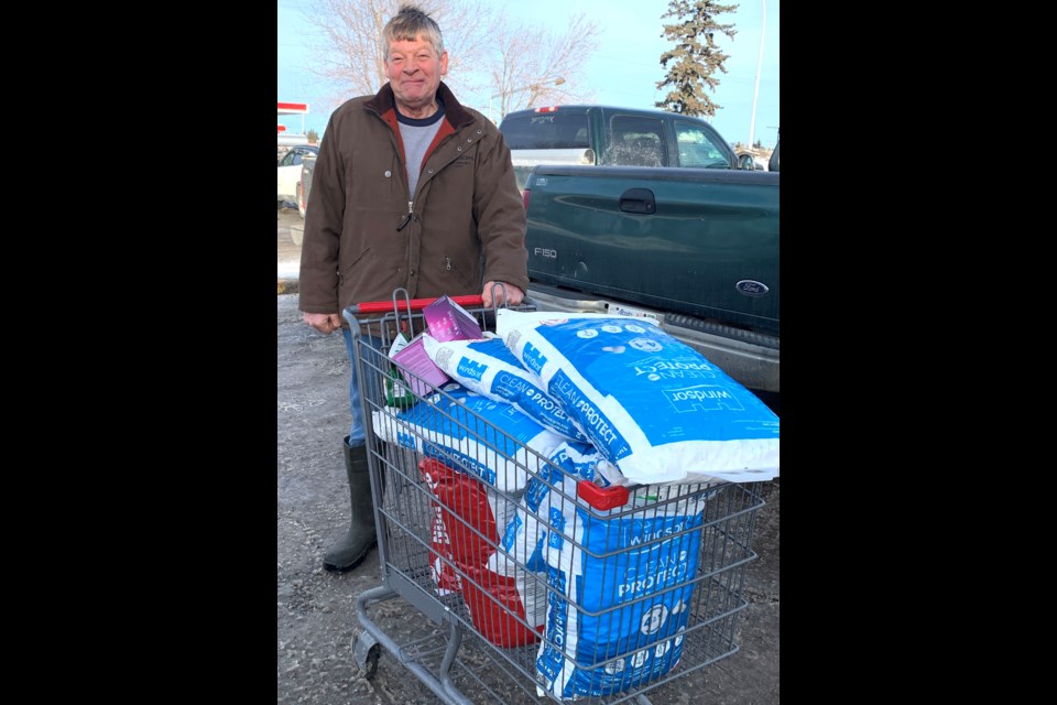 Marcel Loogman from Hazel Bluff was stocking up on supplies at Westlock Peavey Mart on Jan. 27. 