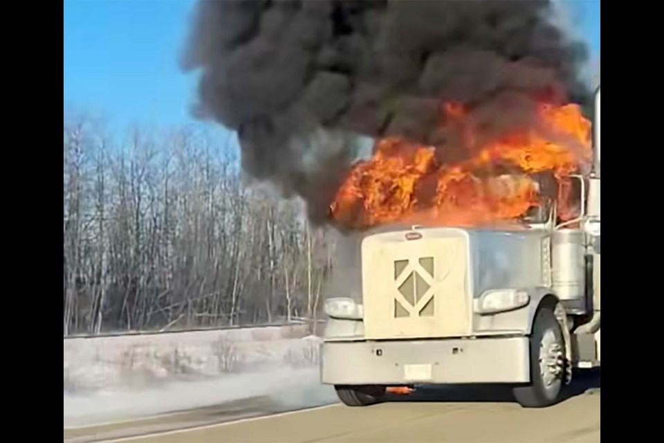 A semi caught fire north of Westlock on Jan. 18. There is no update yet from police or the fire department. 