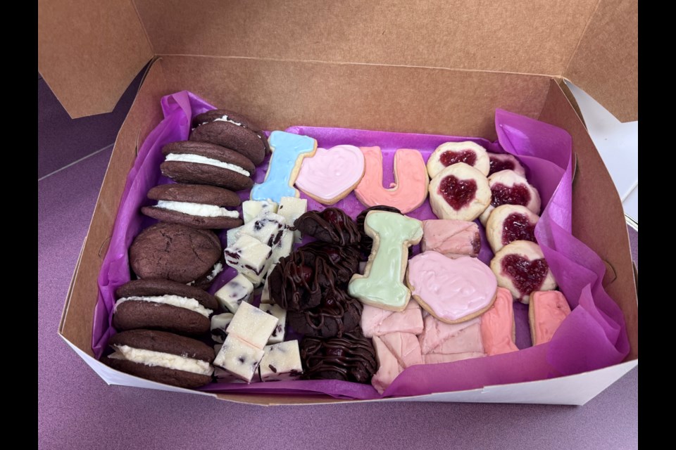 The box of homemade treats created by attendees of FCSS’s Valentine’s sweets session.