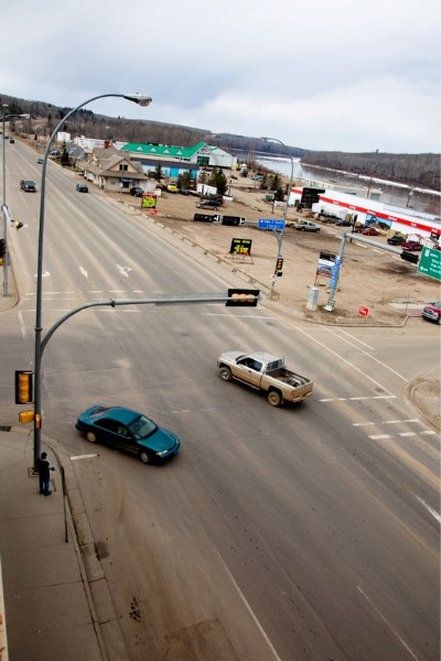 Looking west down highway 2 north, The Highway 2 and 55 intersection is a problem for the Town of Athabasca because of the amount of heavy truck traffic that flows through