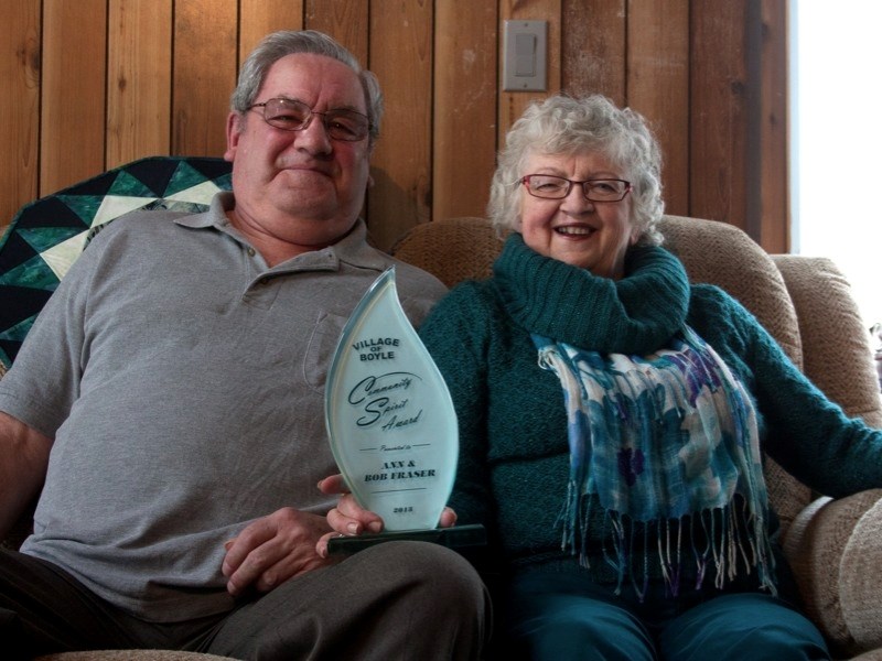 Bob and Ann Fraser pose with their Boyle Community Spirit Award.