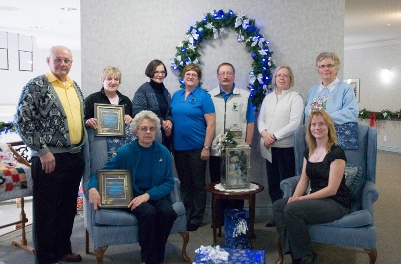 Hillcrest gave donations to deserving organizations and formal recognitions of community member generosity. Front: Eleanor Werner and Shelley Oswald. Back: Harold Werner,