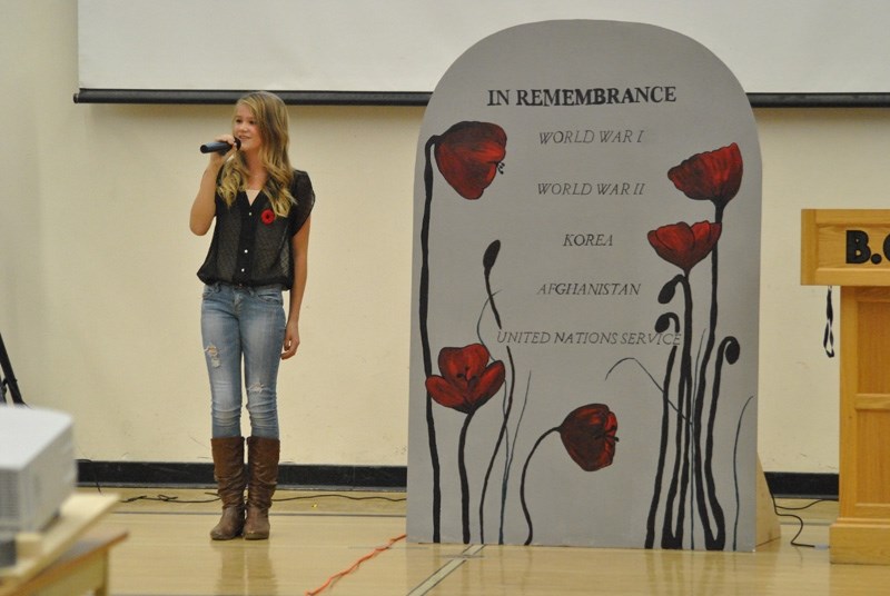 Mira Agnew, Grade 7 Barrhead Composite High School Student, sings O &#8216;Canada.