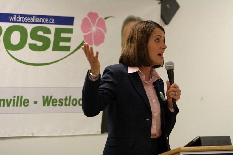 Wildrose Alliance Party leader Danielle Smith spoke with supporters at a fundraising dinner in Barrhead on Feb. 21.