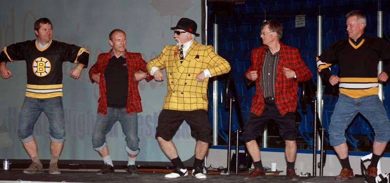 Comedian Gery Schunert (centre), doing a convincing Don Cherry impersonation, lead Todd Ducharme (left), Glenn Baron, Bruce Lennon and Wayne Peyre in the &#8220;Frozen