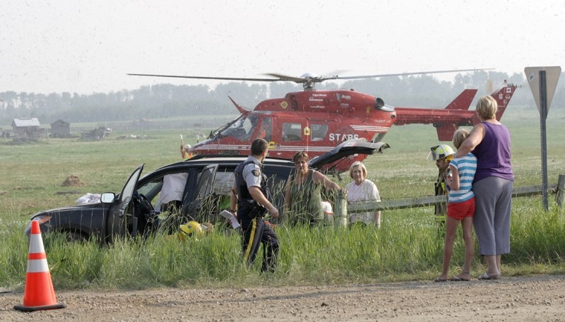 STARS flew in to the collision site at Range Road 271 and Township 580 on Friday night to transport the 86-year-old passenger of a Hyundai SUV to the U of A hospital where