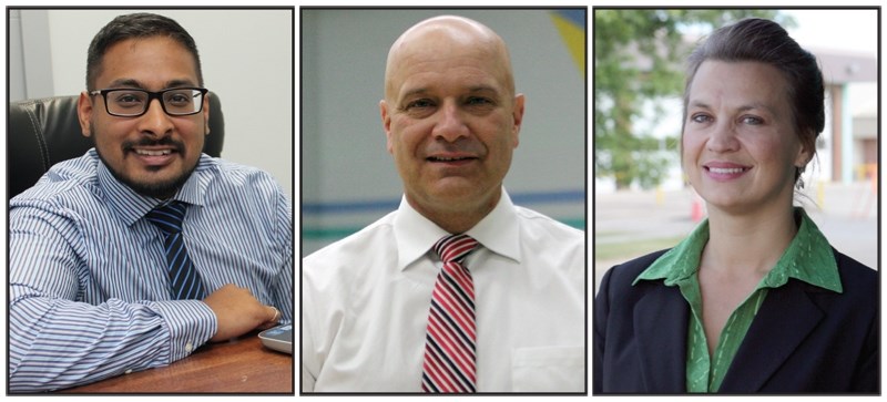 The three candidates in the Oct. 5 Town of Westlock byelection are, L-R, Murtaza Jamaly, Pierre Ouimet and Benita Pedersen. All three have confirmed their attendance at a