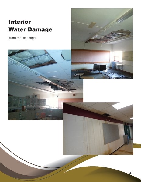 Page 21 of the W.R. Frose Sustain Centre &#038; Ancient Arts Academy proposal details some of the interior water damage at W.R. Frose School.